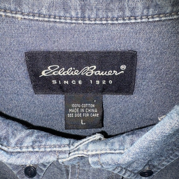 Eddie Bauer Men’s Casual Denim Button Down Shirt 100% Cotton Size L - Picture 4 of 14